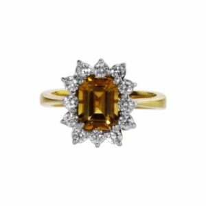 טבעת אבן סיטרין, 1.52 קראט, זהב-צהוב 18 קראט, משובצת יהלומים