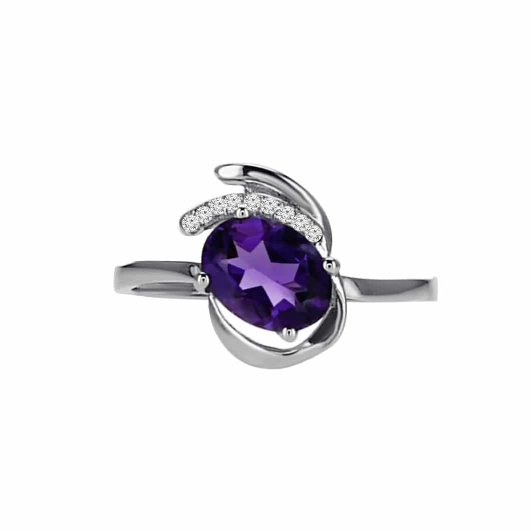 1.09ct Amethyst and Diamonds Ring, 14K White Gold