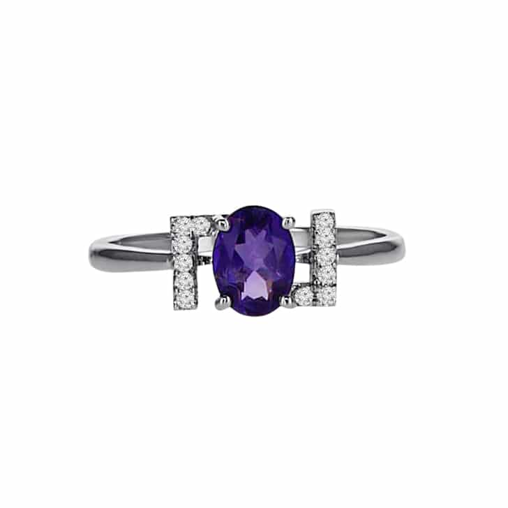 0.64ct Amethyst and Diamonds Ring, 14K White Gold