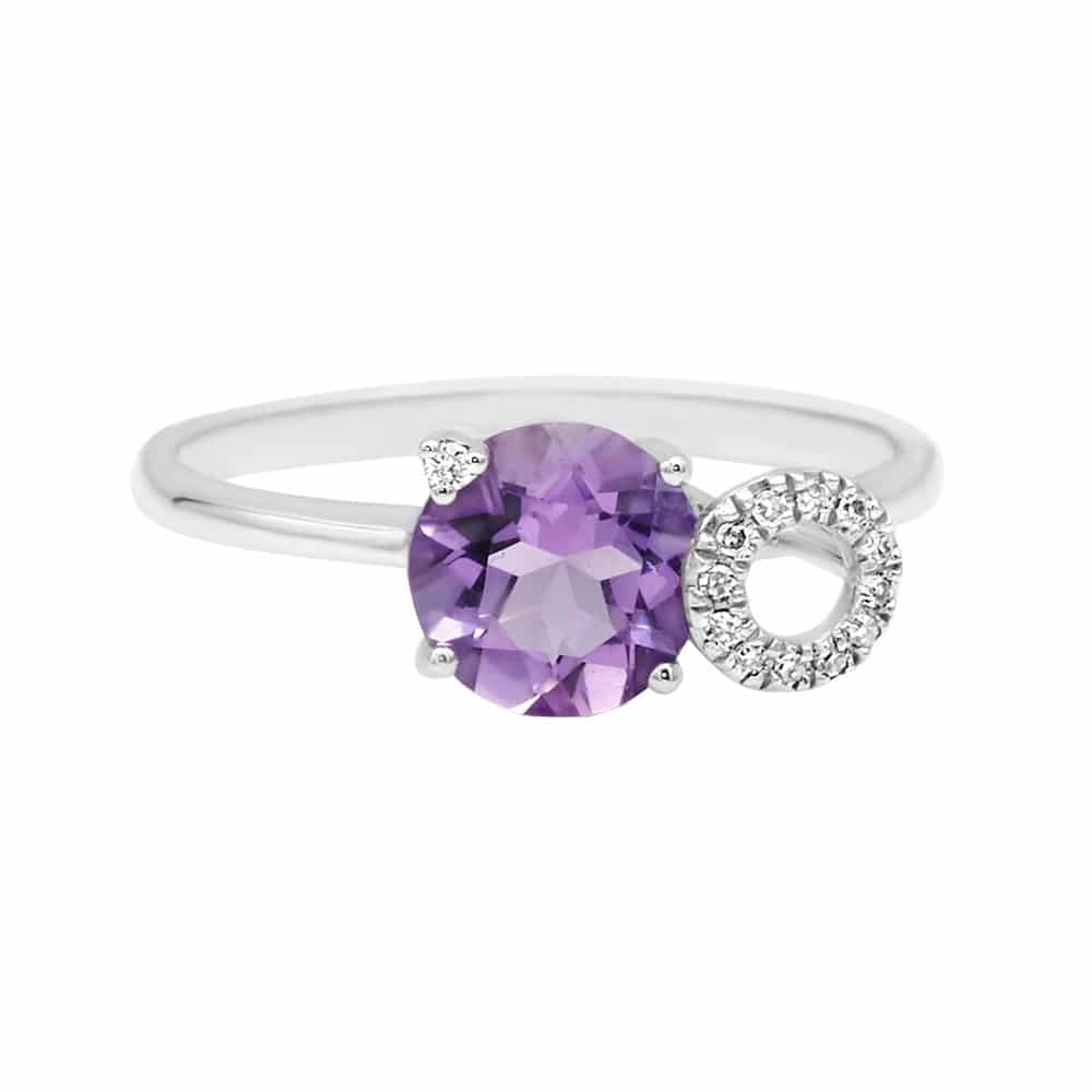 0.97ct Amethyst and Diamonds Ring, 14K white Gold