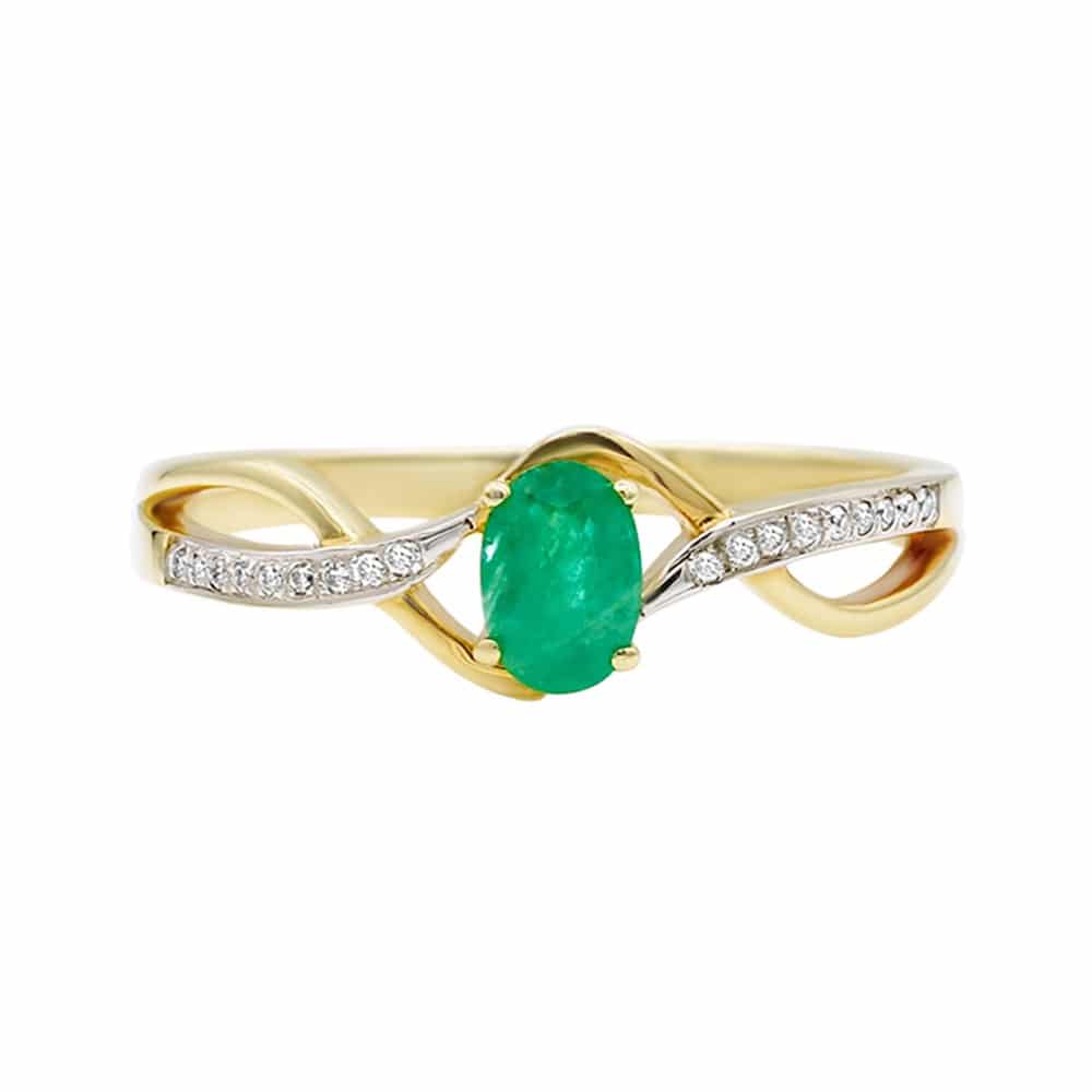 0.41ct Emerald and Diamonds Ring, set in 14K Yellow Gold