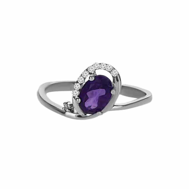 0.72ct Amethyst and Diamonds Ring, 14K White Gold