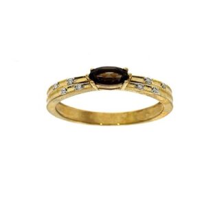 טבעת אבן סמוק טופז 0.41 קראט, זהב-צהוב 9 קראט, משובצת יהלומים